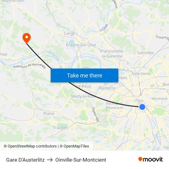 Gare D'Austerlitz to Oinville-Sur-Montcient map