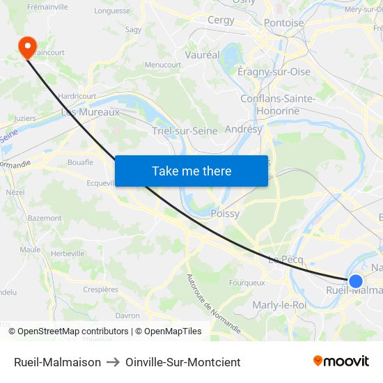 Rueil-Malmaison to Oinville-Sur-Montcient map
