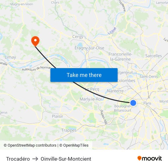 Trocadéro to Oinville-Sur-Montcient map
