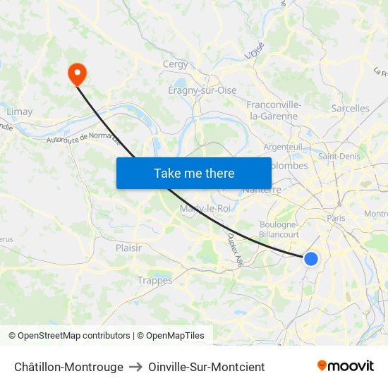 Châtillon-Montrouge to Oinville-Sur-Montcient map