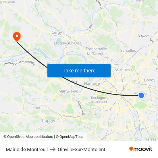 Mairie de Montreuil to Oinville-Sur-Montcient map