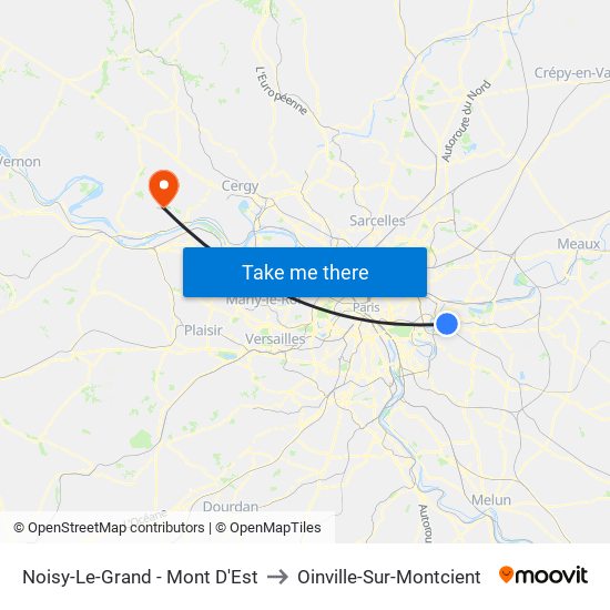 Noisy-Le-Grand - Mont D'Est to Oinville-Sur-Montcient map