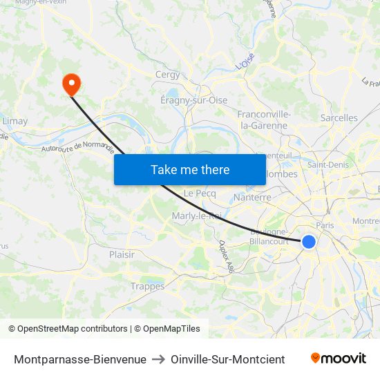 Montparnasse-Bienvenue to Oinville-Sur-Montcient map