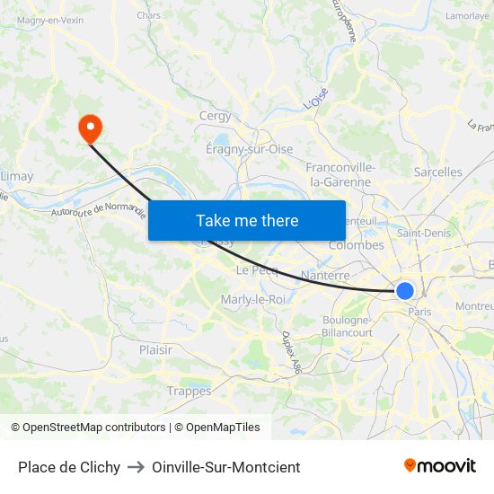 Place de Clichy to Oinville-Sur-Montcient map