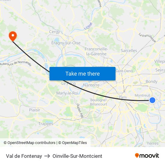 Val de Fontenay to Oinville-Sur-Montcient map