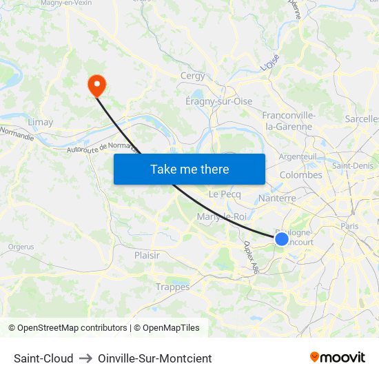 Saint-Cloud to Oinville-Sur-Montcient map