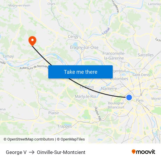 George V to Oinville-Sur-Montcient map