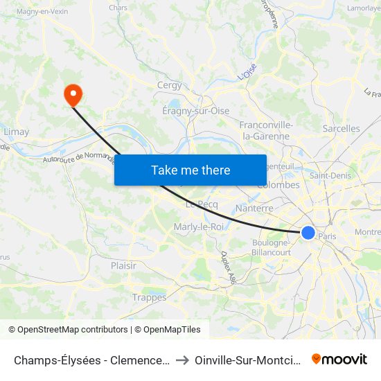 Champs-Élysées - Clemenceau to Oinville-Sur-Montcient map