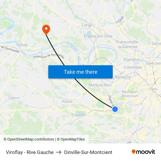 Viroflay - Rive Gauche to Oinville-Sur-Montcient map
