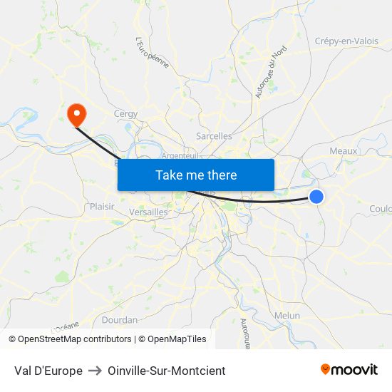 Val D'Europe to Oinville-Sur-Montcient map