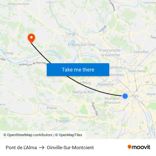 Pont de L'Alma to Oinville-Sur-Montcient map