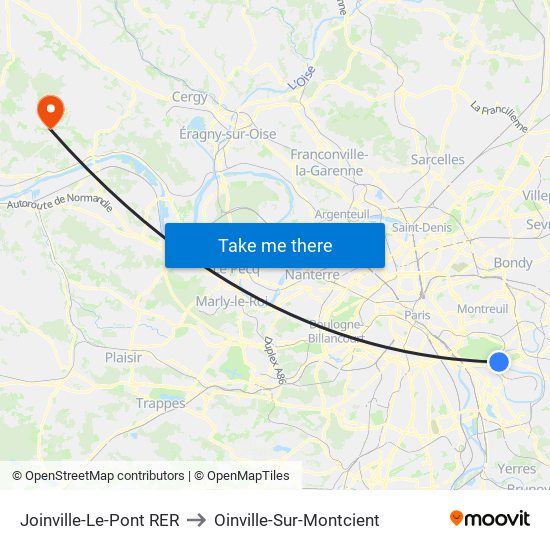 Joinville-Le-Pont RER to Oinville-Sur-Montcient map
