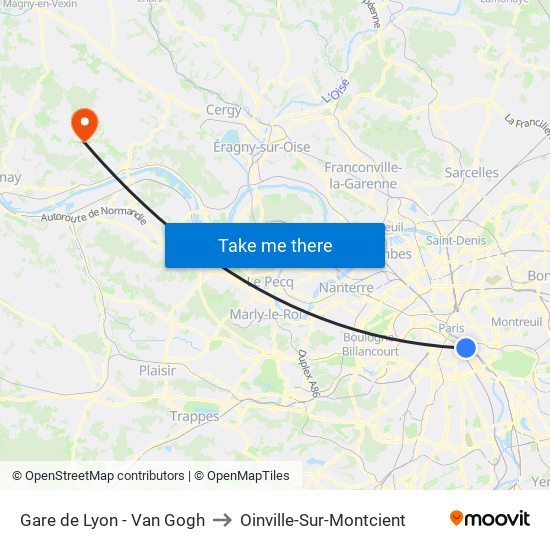 Gare de Lyon - Van Gogh to Oinville-Sur-Montcient map