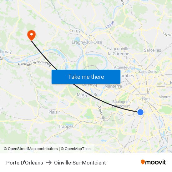 Porte D'Orléans to Oinville-Sur-Montcient map