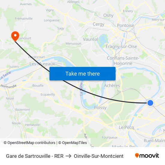 Gare de Sartrouville - RER to Oinville-Sur-Montcient map