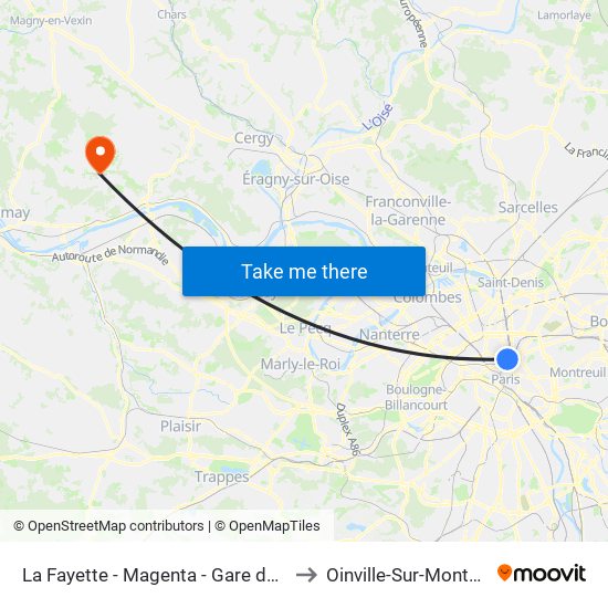La Fayette - Magenta - Gare du Nord to Oinville-Sur-Montcient map