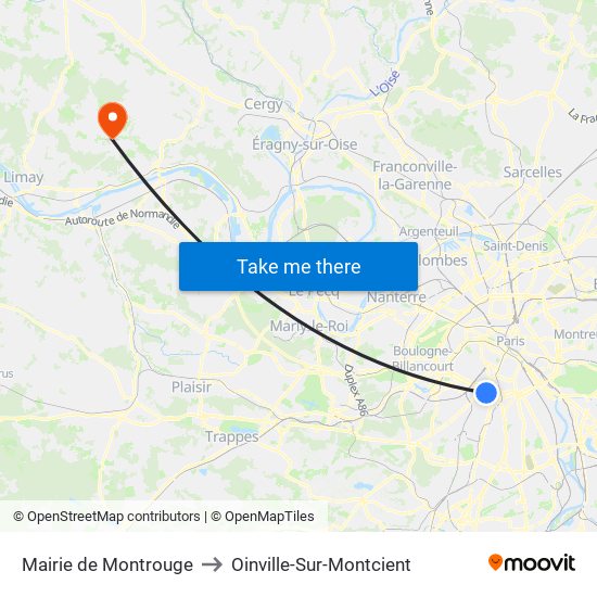 Mairie de Montrouge to Oinville-Sur-Montcient map
