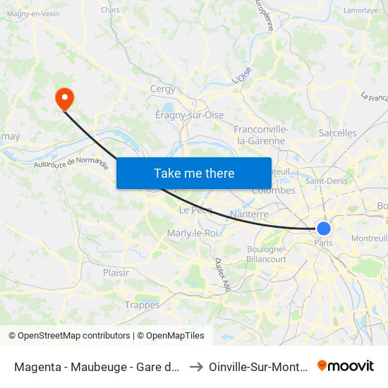 Magenta - Maubeuge - Gare du Nord to Oinville-Sur-Montcient map