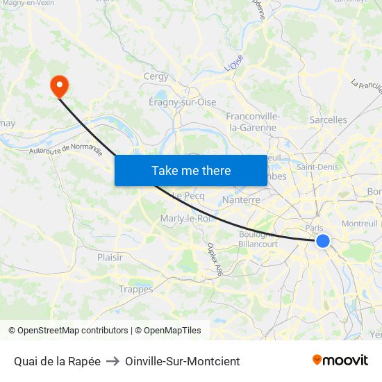 Quai de la Rapée to Oinville-Sur-Montcient map