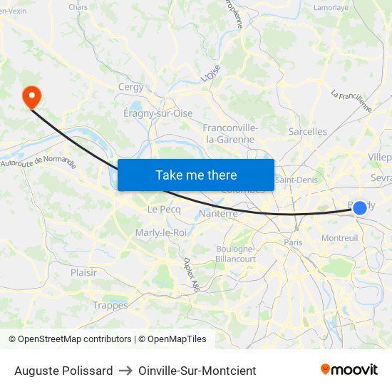 Auguste Polissard to Oinville-Sur-Montcient map