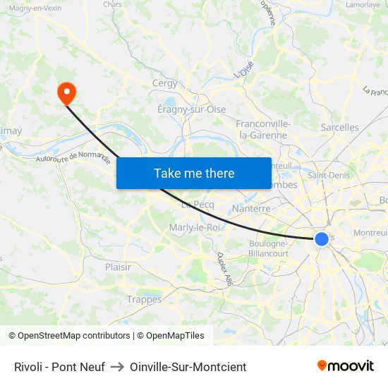 Rivoli - Pont Neuf to Oinville-Sur-Montcient map