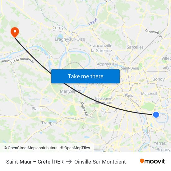 Saint-Maur – Créteil RER to Oinville-Sur-Montcient map