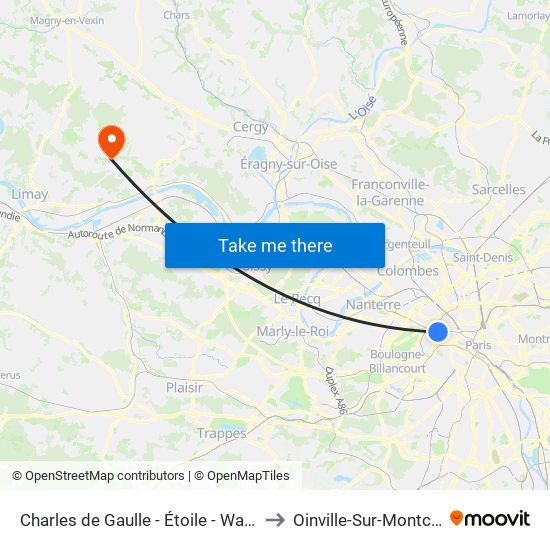 Charles de Gaulle - Étoile - Wagram to Oinville-Sur-Montcient map