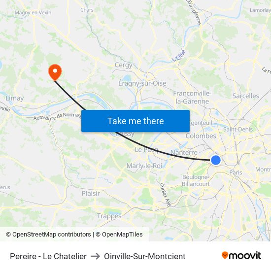 Pereire - Le Chatelier to Oinville-Sur-Montcient map