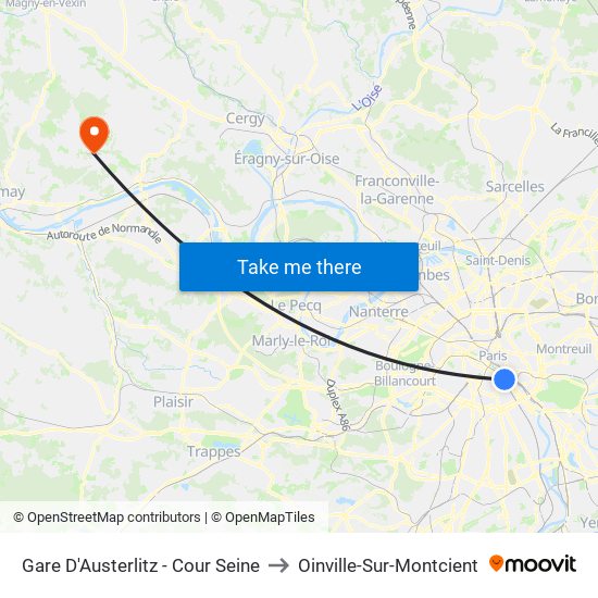 Gare D'Austerlitz - Cour Seine to Oinville-Sur-Montcient map