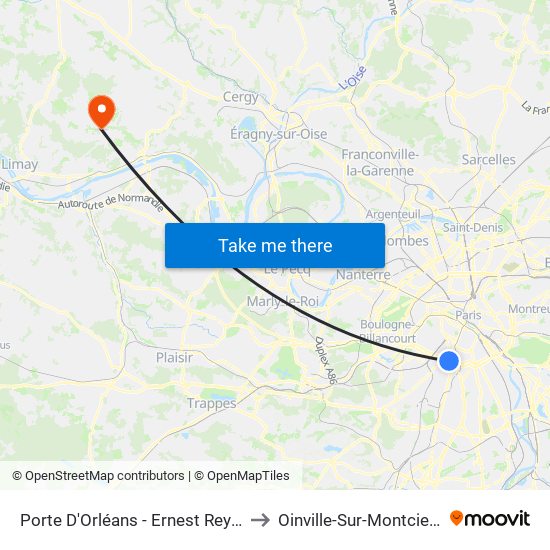Porte D'Orléans - Ernest Reyer to Oinville-Sur-Montcient map