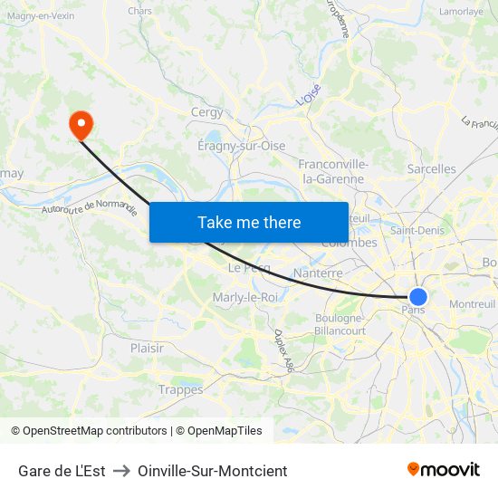 Gare de L'Est to Oinville-Sur-Montcient map