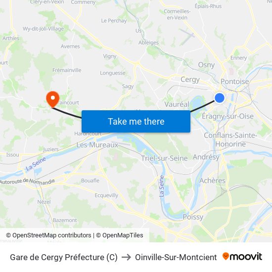 Gare de Cergy Préfecture (C) to Oinville-Sur-Montcient map