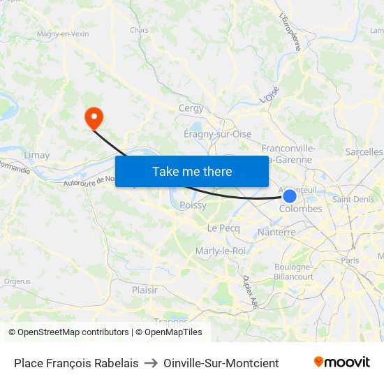 Place François Rabelais to Oinville-Sur-Montcient map