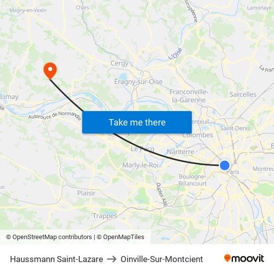 Haussmann Saint-Lazare to Oinville-Sur-Montcient map