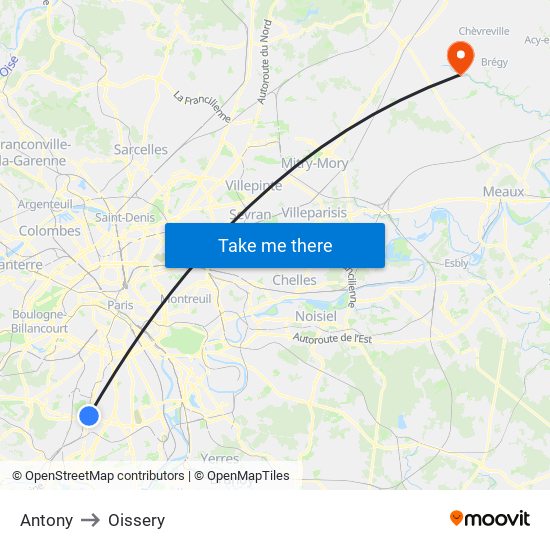 Antony to Oissery map