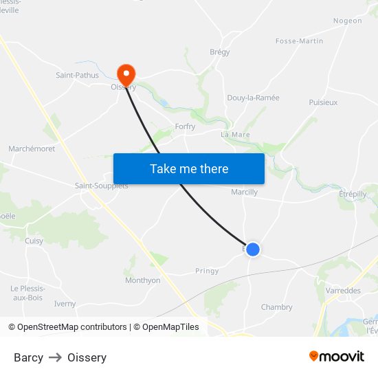 Barcy to Oissery map