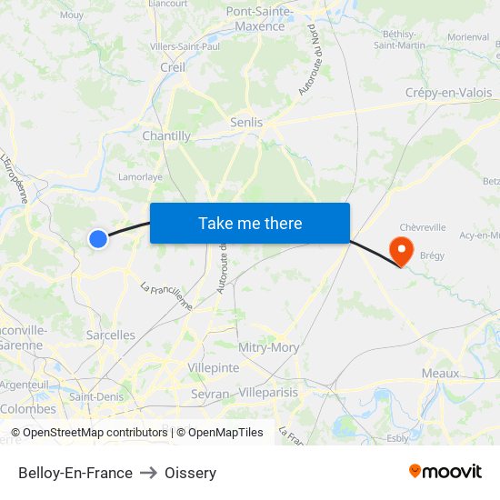 Belloy-En-France to Oissery map