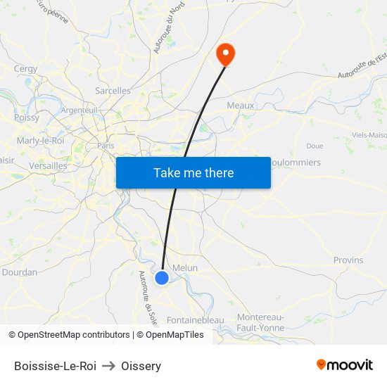 Boissise-Le-Roi to Oissery map