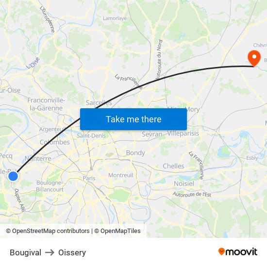 Bougival to Oissery map