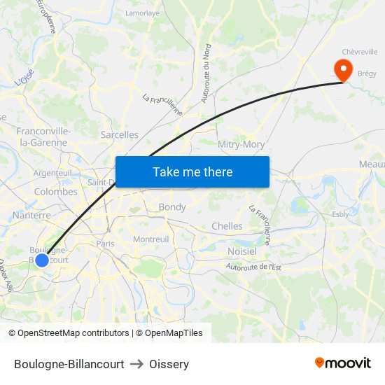 Boulogne-Billancourt to Oissery map