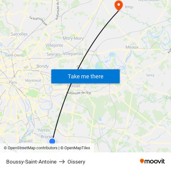 Boussy-Saint-Antoine to Oissery map