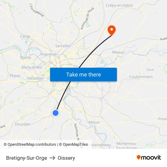 Bretigny-Sur-Orge to Oissery map