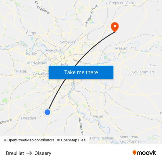 Breuillet to Oissery map