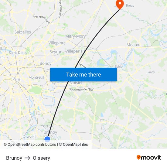 Brunoy to Oissery map