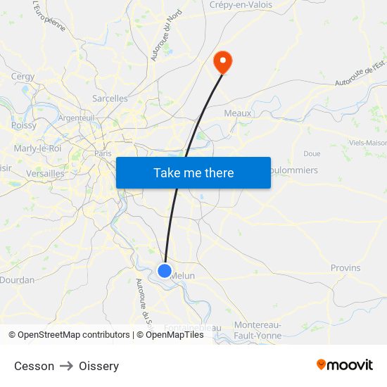 Cesson to Oissery map