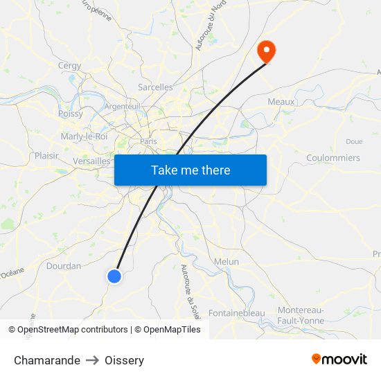 Chamarande to Oissery map