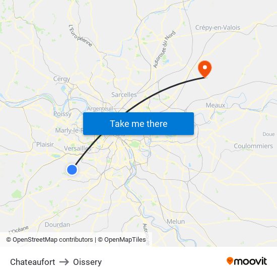 Chateaufort to Oissery map