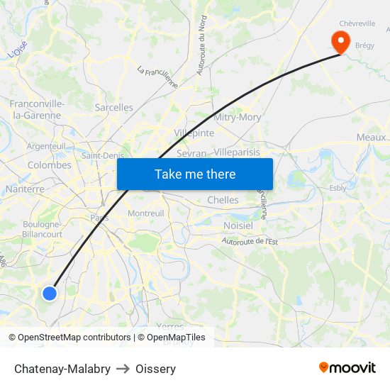 Chatenay-Malabry to Oissery map