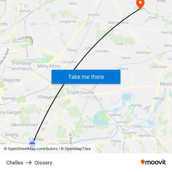 Chelles to Oissery map