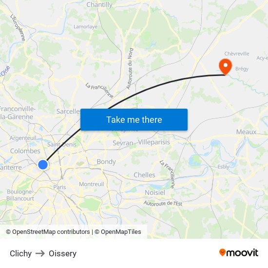 Clichy to Oissery map